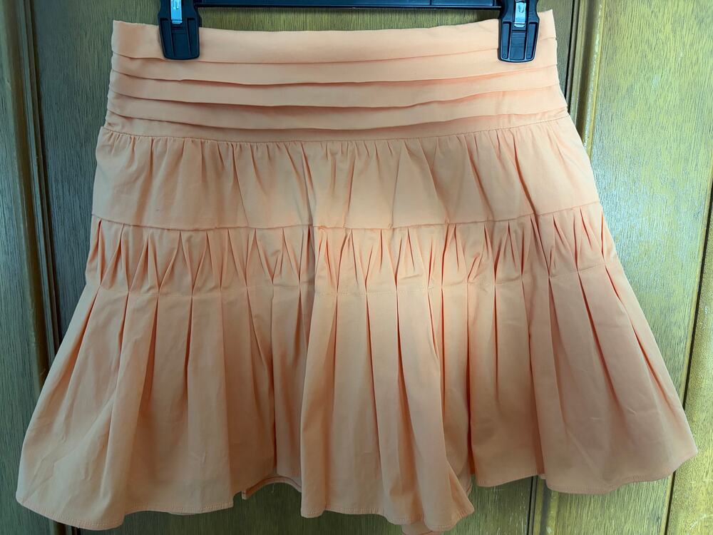 Ramy Brook Peach Pleated Mini Skirt Smocked Waist Flowy Size L NWT